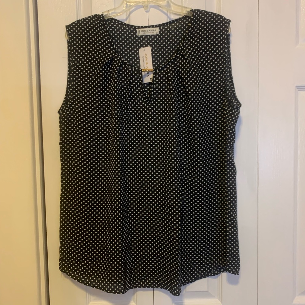 Jon & Anna Sleeveless Black & White Blouse with Gold Detail Size 2X NWT
